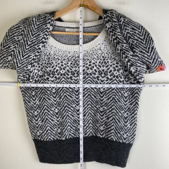 By Anthropologie Karolina Sweater Size LP Ivory Gray Floral Wool Jacquard Petite - Picture 16 of 16